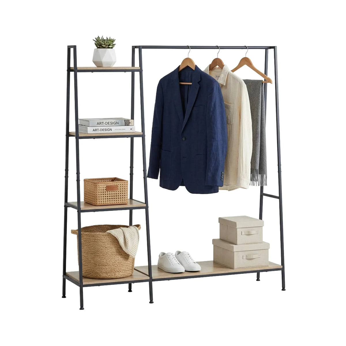 Freestanding 4 Tier Garment Rack with Shelves and Rail - Brown - Home & Garden > Storage > Clothing & Wardrobe Storage - Rivercity House & Home Co. (ABN 18 642 972 209) - Affordable Modern Furniture Australia