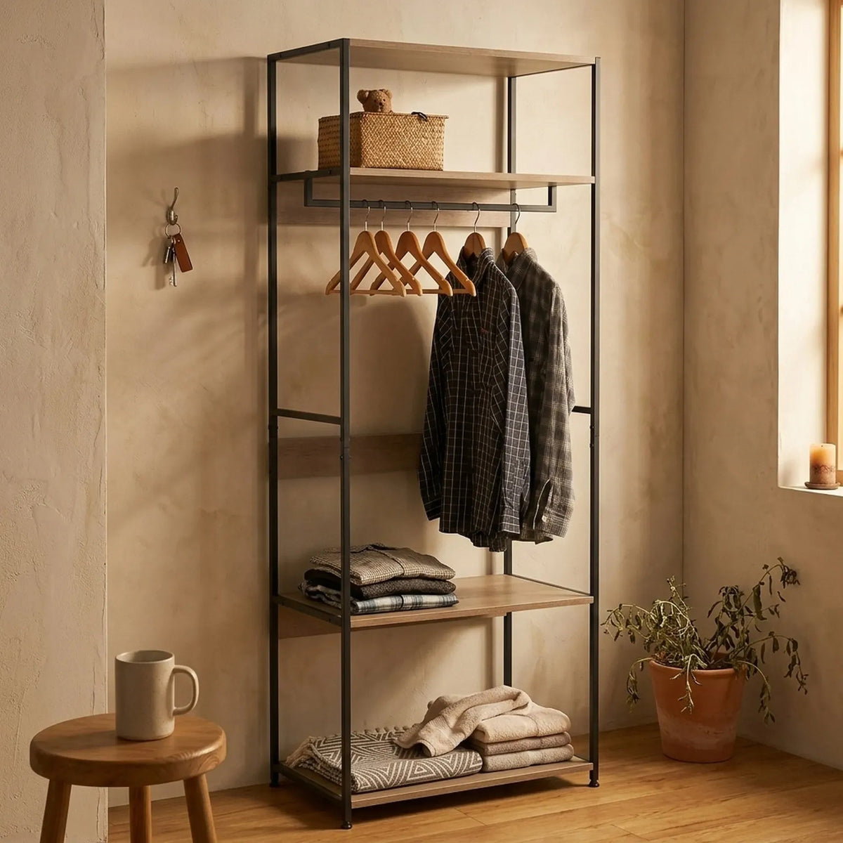Freestanding Clothes Rack with Shelves 175 cm - Grey - Home & Garden > Storage > Clothing & Wardrobe Storage - Rivercity House & Home Co. (ABN 18 642 972 209) - Affordable Modern Furniture Australia