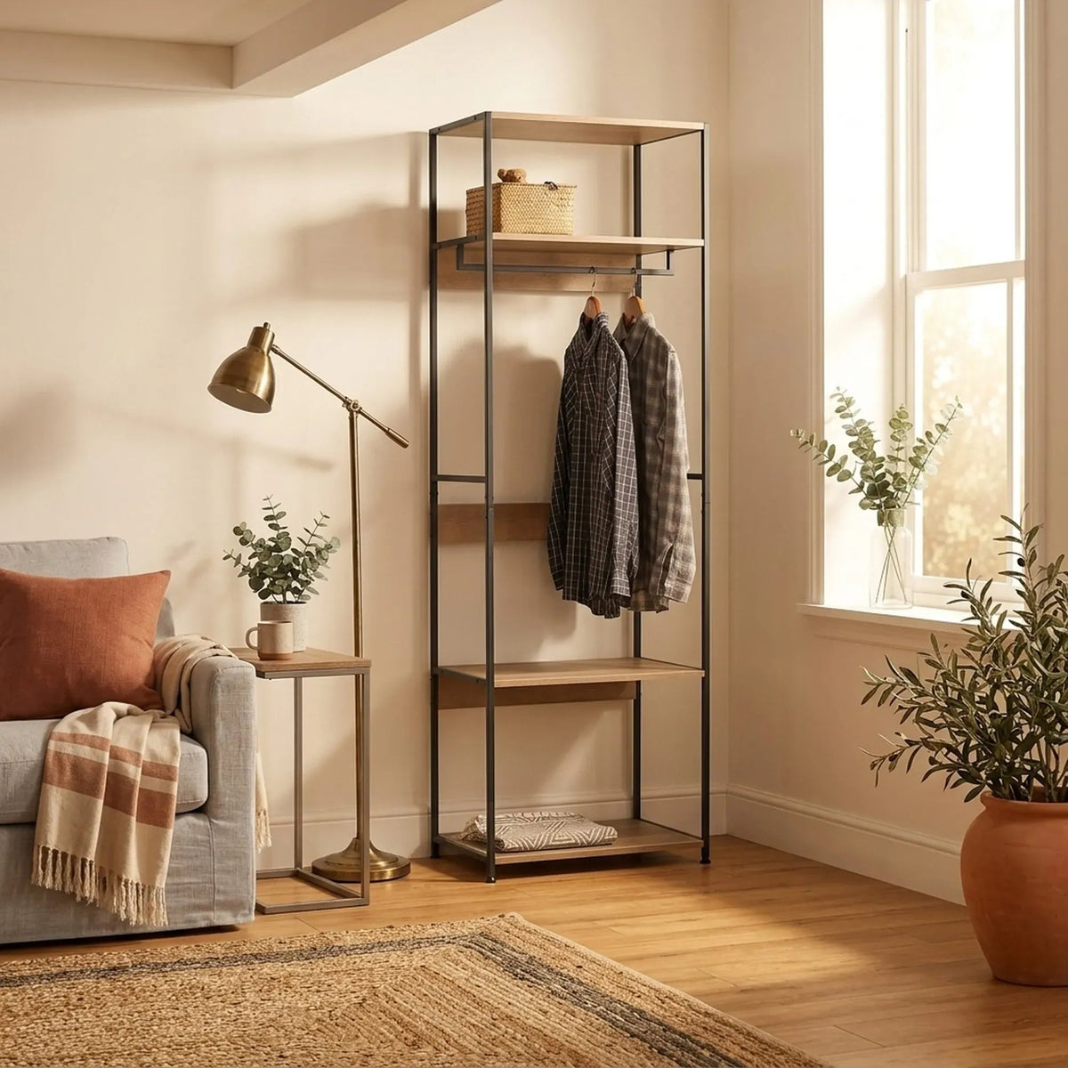 Freestanding Clothes Rack with Shelves 175 cm - Grey - Home & Garden > Storage > Clothing & Wardrobe Storage - Rivercity House & Home Co. (ABN 18 642 972 209) - Affordable Modern Furniture Australia