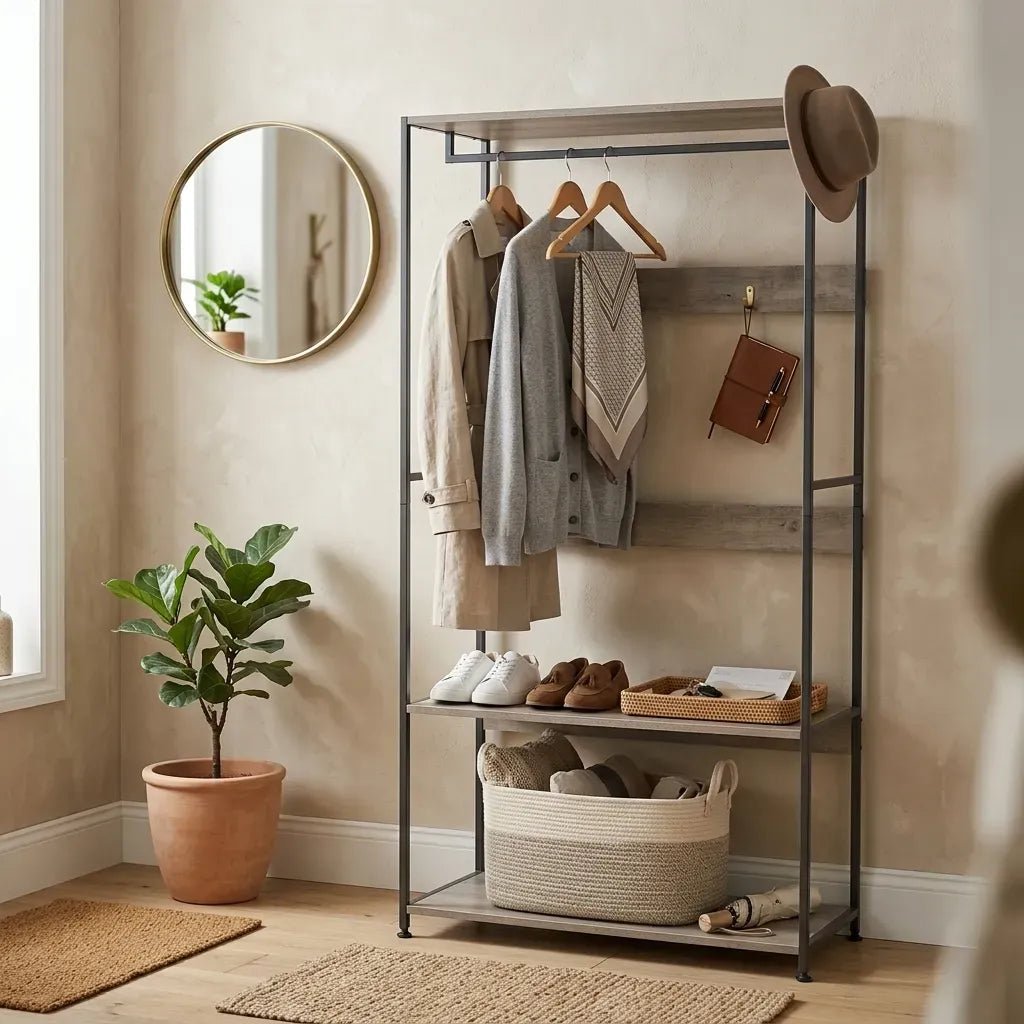 Freestanding Clothes Rack with Shelves 175 cm - Grey - Home & Garden > Storage > Clothing & Wardrobe Storage - Rivercity House & Home Co. (ABN 18 642 972 209) - Affordable Modern Furniture Australia