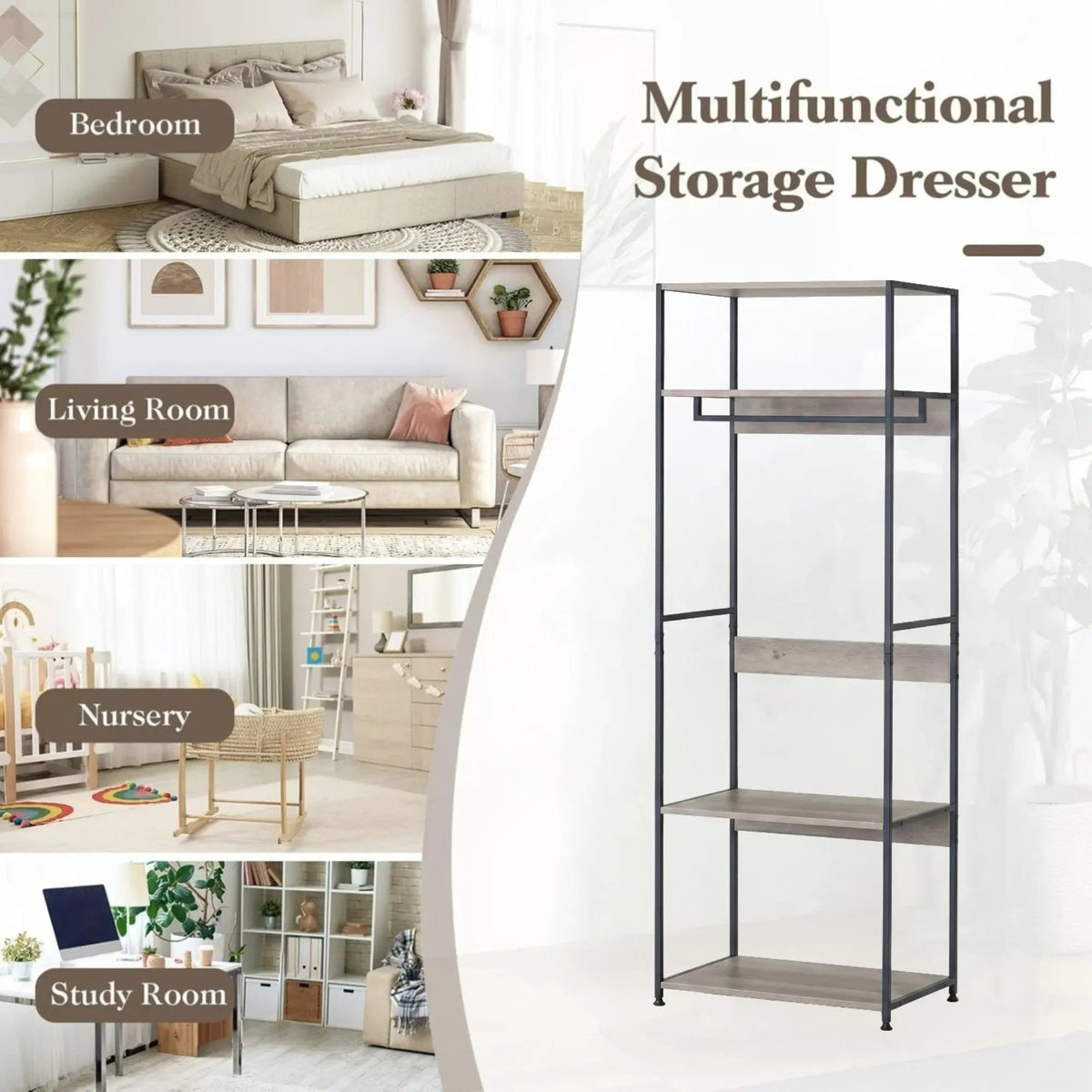Freestanding Clothes Rack with Shelves 175 cm - Grey - Home & Garden > Storage > Clothing & Wardrobe Storage - Rivercity House & Home Co. (ABN 18 642 972 209) - Affordable Modern Furniture Australia