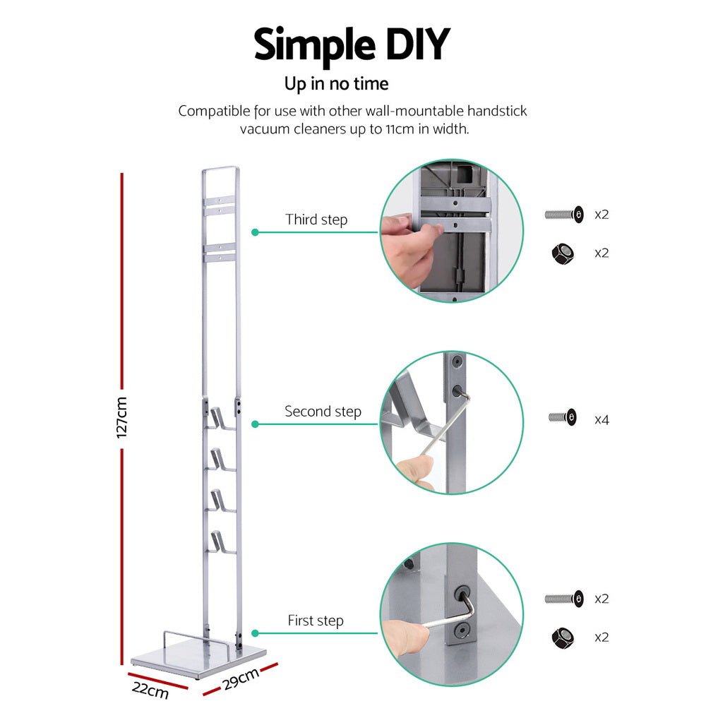 Freestanding Dyson Vacuum Cleaner Stand for V6 7 8 10 11 Silver - Appliances > Vacuum Cleaners > Vacuum Cleaner Accessories - Rivercity House & Home Co. (ABN 18 642 972 209) - Affordable Modern Furniture Australia