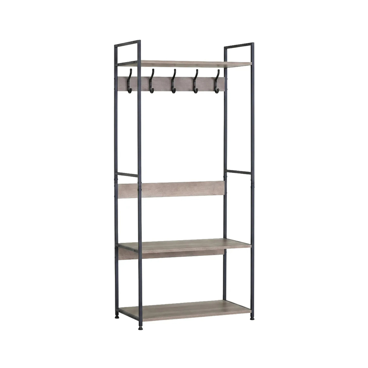 Freestanding Garment Rack with 5 Hooks and 4 Shelves - Brown Rustic Steel - Home & Garden > Storage > Clothing & Wardrobe Storage - Rivercity House & Home Co. (ABN 18 642 972 209) - Affordable Modern Furniture Australia