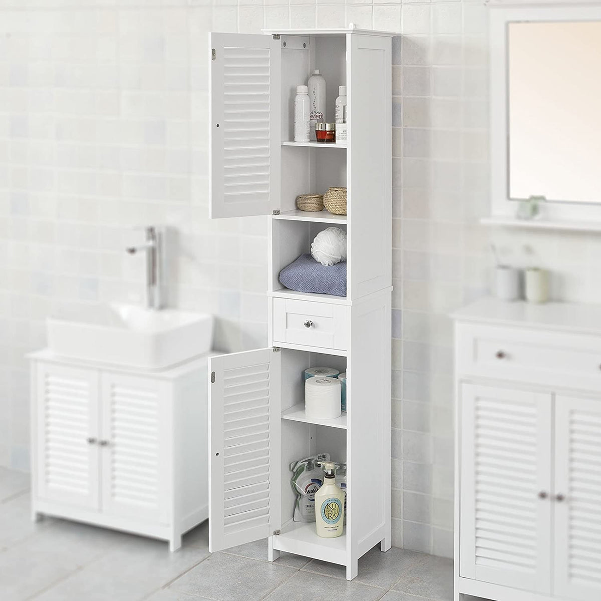 Freestanding Tall Bathroom Cabinet 170x32x30 cm - Furniture > Bedroom > Beds & Bed Frames - Rivercity House & Home Co. (ABN 18 642 972 209) - Affordable Modern Furniture Australia
