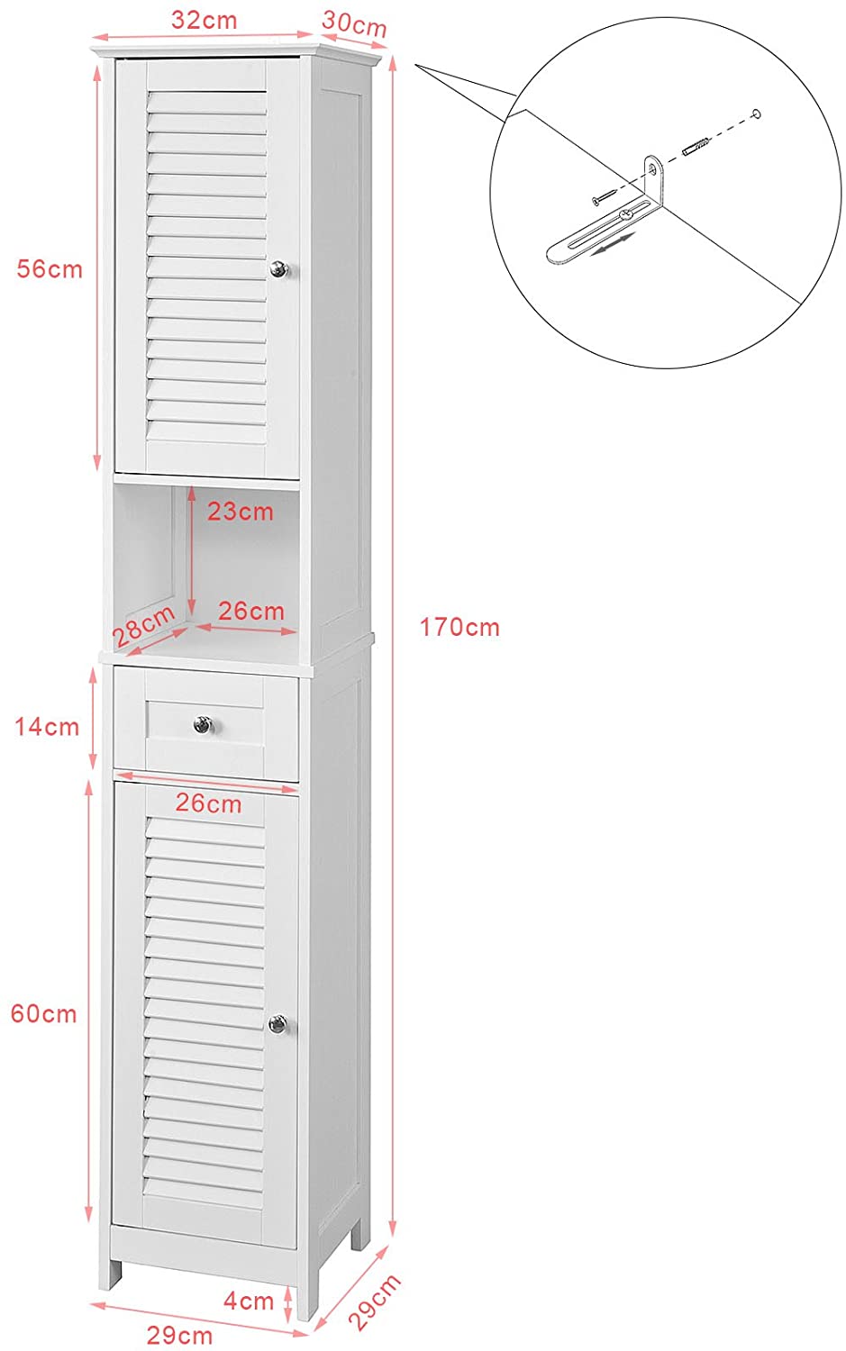 Freestanding Tall Bathroom Cabinet 170x32x30 cm - Furniture > Bedroom > Beds & Bed Frames - Rivercity House & Home Co. (ABN 18 642 972 209) - Affordable Modern Furniture Australia