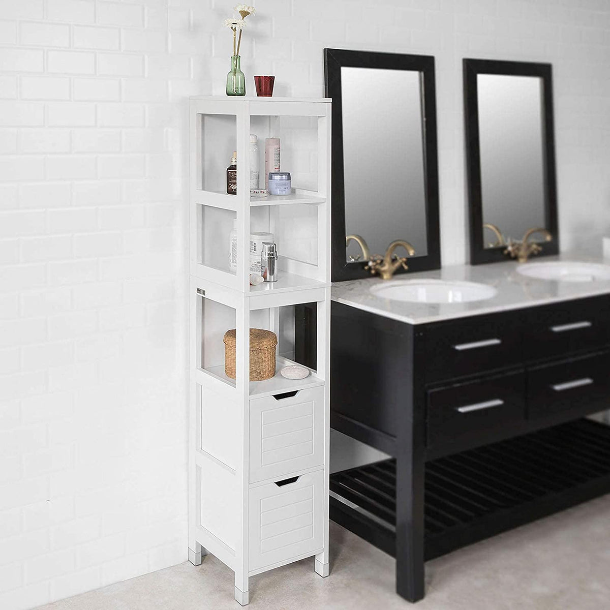 Freestanding Tall Cabinet with Shelves and Drawers - Engineered Wood - Home & Garden > Storage > Clothing & Wardrobe Storage - Rivercity House & Home Co. (ABN 18 642 972 209) - Affordable Modern Furniture Australia
