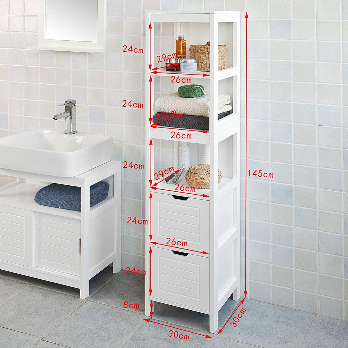 Freestanding Tall Cabinet with Shelves and Drawers - Engineered Wood - Home & Garden > Storage > Clothing & Wardrobe Storage - Rivercity House & Home Co. (ABN 18 642 972 209) - Affordable Modern Furniture Australia
