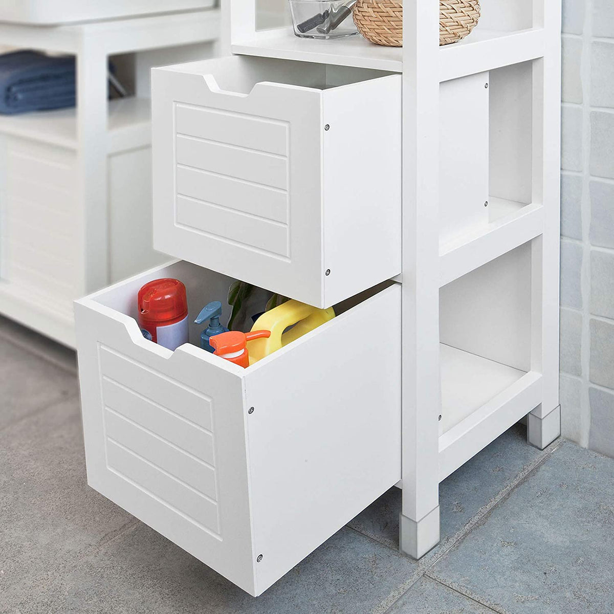 Freestanding Tall Cabinet with Shelves and Drawers - Engineered Wood - Home & Garden > Storage > Clothing & Wardrobe Storage - Rivercity House & Home Co. (ABN 18 642 972 209) - Affordable Modern Furniture Australia