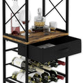 Freestanding 20-Bottle Wine Rack with Wood Countertop and Metal Frame - Natural Wood
