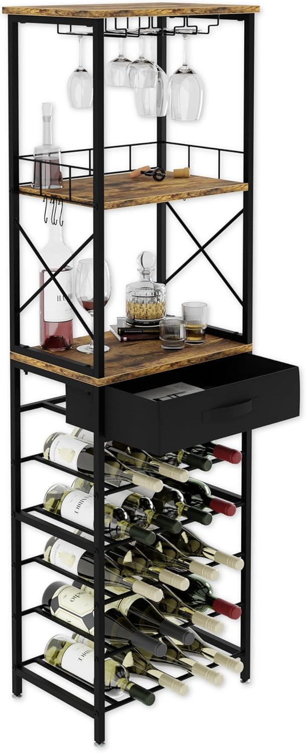 Freestanding Wine Rack for 20 Bottles with Wood Countertop and Sturdy Metal Frame - Furniture > Dining > Wine Racks - Rivercity House & Home Co. (ABN 18 642 972 209) - Affordable Modern Furniture Australia