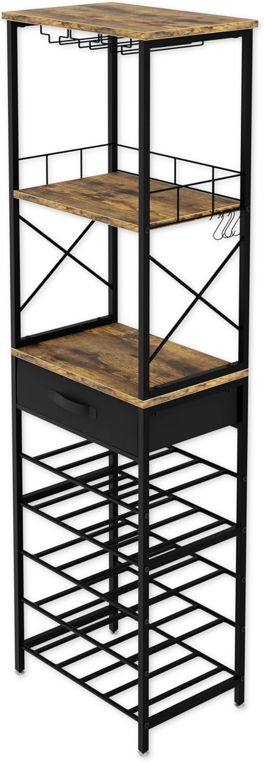 Freestanding Wine Rack for 20 Bottles with Wood Countertop and Sturdy Metal Frame - Furniture > Dining > Wine Racks - Rivercity House & Home Co. (ABN 18 642 972 209) - Affordable Modern Furniture Australia