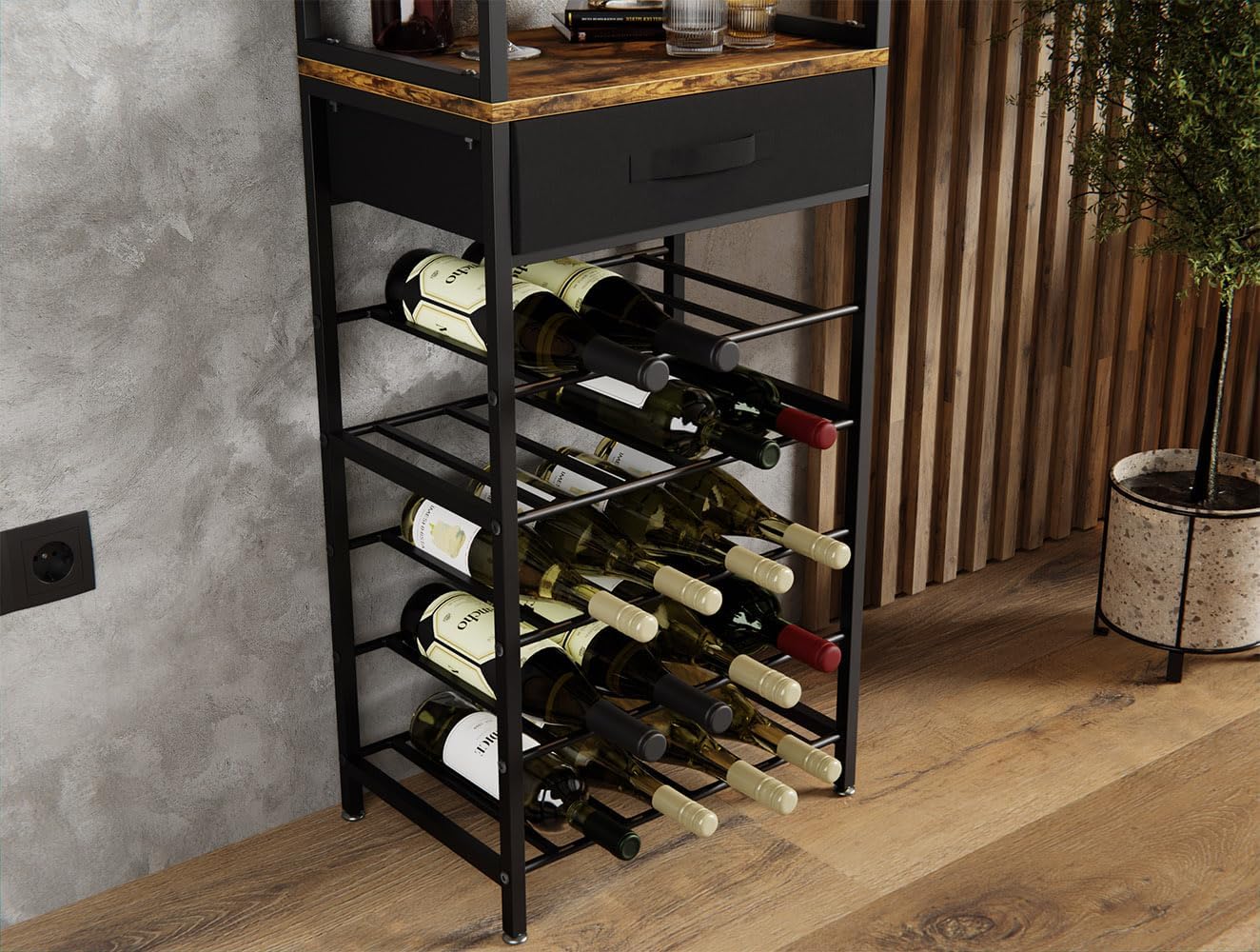 Freestanding Wine Rack for 20 Bottles with Wood Countertop and Sturdy Metal Frame - Furniture > Dining > Wine Racks - Rivercity House & Home Co. (ABN 18 642 972 209) - Affordable Modern Furniture Australia