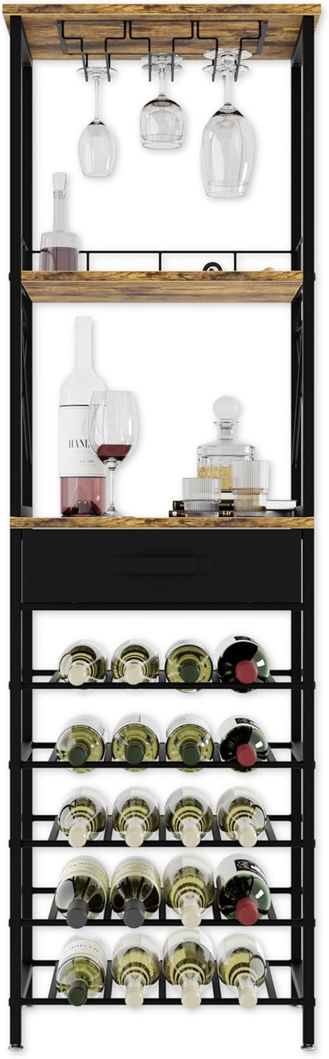 Freestanding Wine Rack for 20 Bottles with Wood Countertop and Sturdy Metal Frame - Furniture > Dining > Wine Racks - Rivercity House & Home Co. (ABN 18 642 972 209) - Affordable Modern Furniture Australia