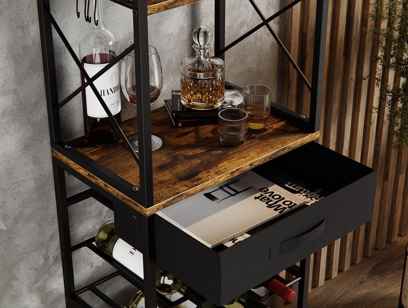Freestanding Wine Rack for 20 Bottles with Wood Countertop and Sturdy Metal Frame - Furniture > Dining > Wine Racks - Rivercity House & Home Co. (ABN 18 642 972 209) - Affordable Modern Furniture Australia
