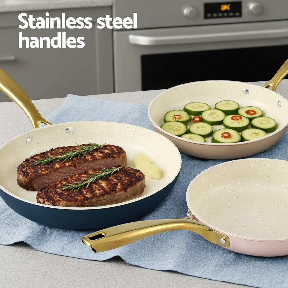 Frying Pan 3PCS Shades Frypan Set Ceramic Coating Multi Colour - Home & Garden > Kitchenware > Skillets & Frying Pans - Rivercity House & Home Co. (ABN 18 642 972 209) - Affordable Modern Furniture Australia