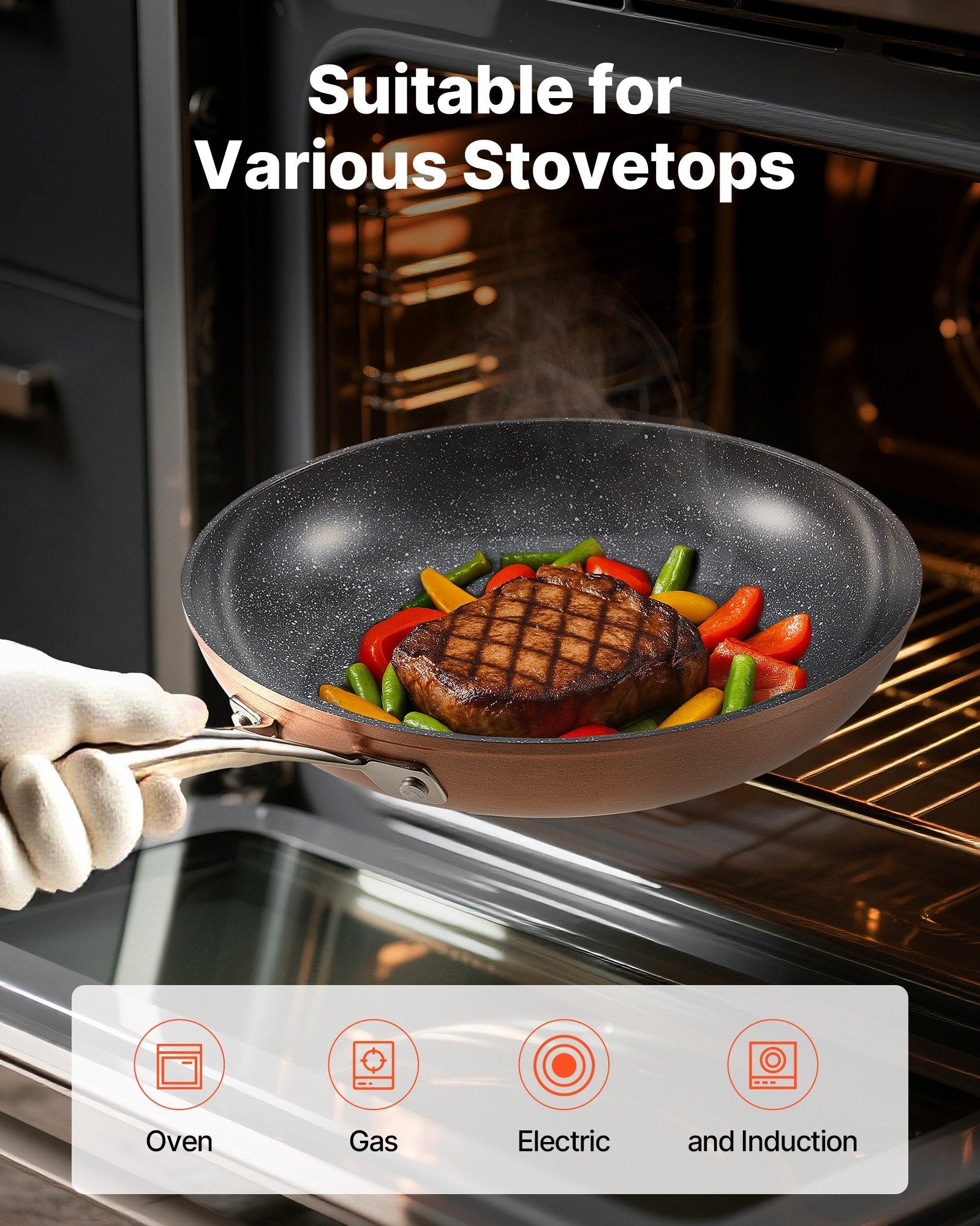 Frying Pan Skillet, Aluminum Egg Fry Pans, 3 Piece (200, 270, 300 mm), Nonsitck Ceramic Heavy - Duty Skillets with Heat - Resistant Handle, Chef's Cookware, for Oven, Gas, Electric, Induction, Grey - Home & Garden > Kitchenware > Skillets & Frying Pans - Rivercity House & Home Co. (ABN 18 642 972 209) - Affordable Modern Furniture Australia