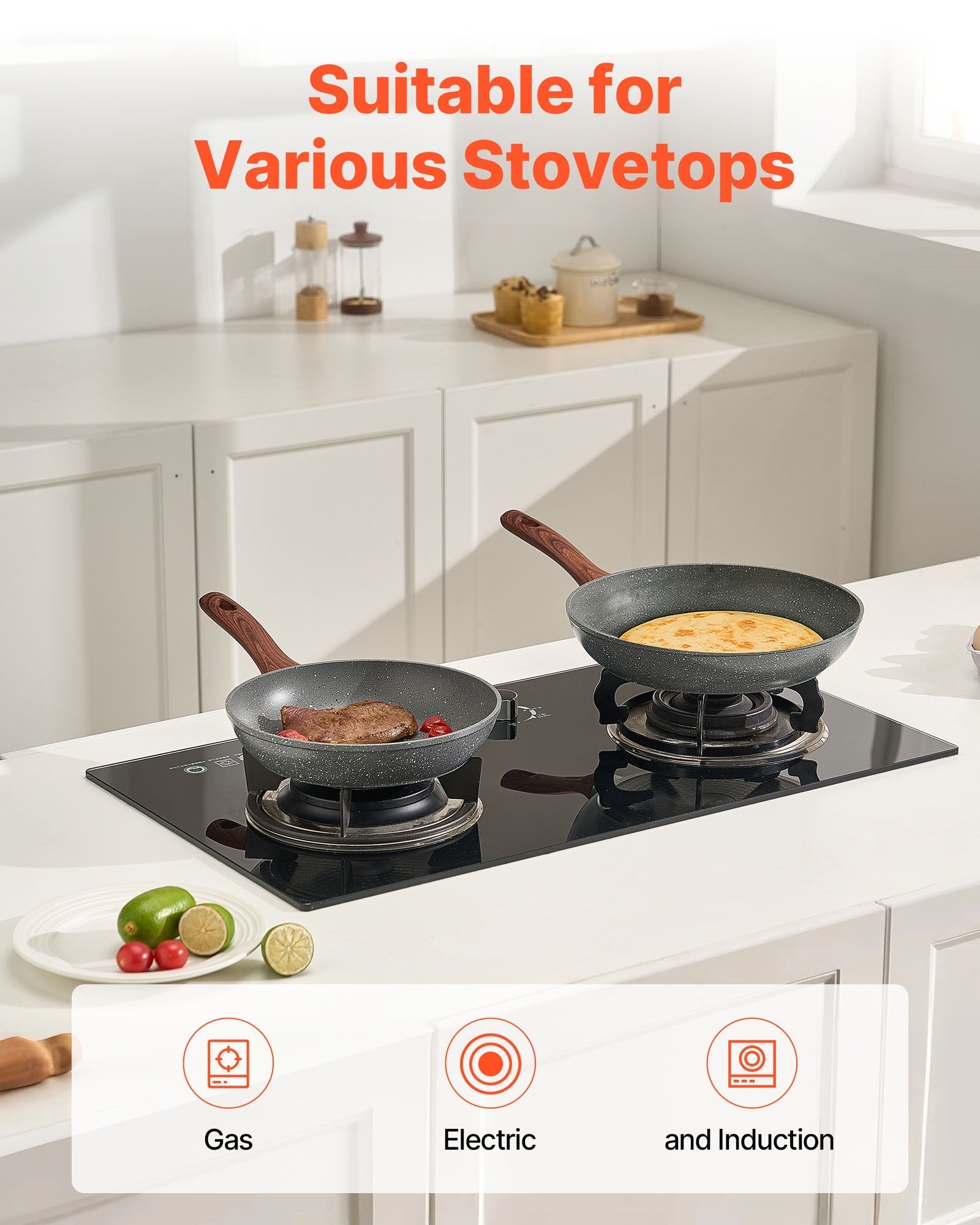 Frying Pan Skillet, Aluminum Egg Fry Pans, 3 Piece Set (250, 280, 325 mm), Nonsitck Heavy - Duty Skillets with Heat - Resistant Handle, Chef's Kitchen Cookware, for Gas, Electric, Induction, Grey - Home & Garden > Kitchenware > Skillets & Frying Pans - Rivercity House & Home Co. (ABN 18 642 972 209) - Affordable Modern Furniture Australia