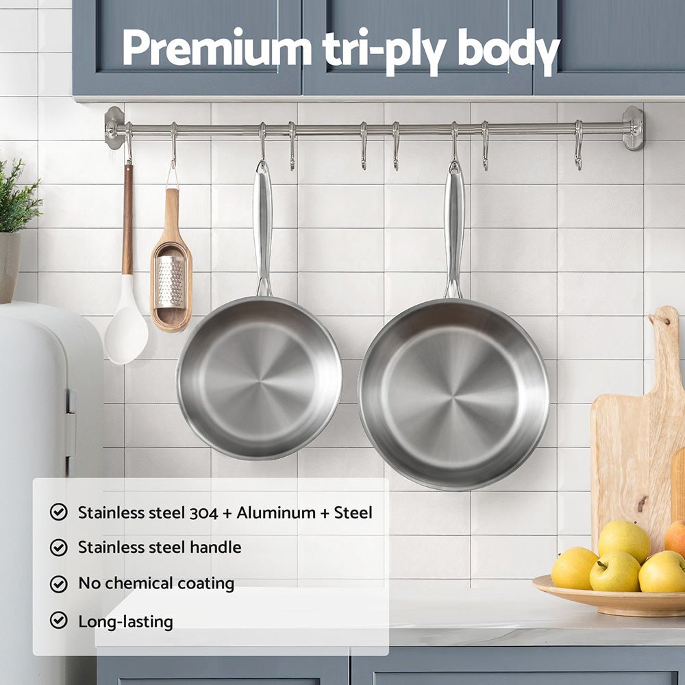 Frying Pan Stainless Steel Uncoated Twin Frypan Set 25/30cm Silver - Home & Garden > Kitchenware > Skillets & Frying Pans - Rivercity House & Home Co. (ABN 18 642 972 209) - Affordable Modern Furniture Australia