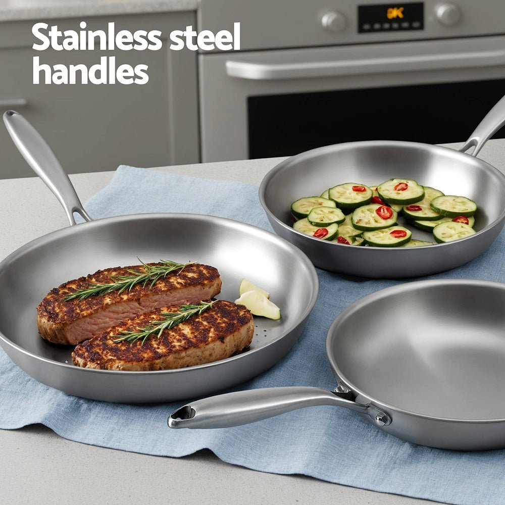 Frying Pan Stainless Steel Uncoated Twin Frypan Set 25/30cm Silver - Home & Garden > Kitchenware > Skillets & Frying Pans - Rivercity House & Home Co. (ABN 18 642 972 209) - Affordable Modern Furniture Australia