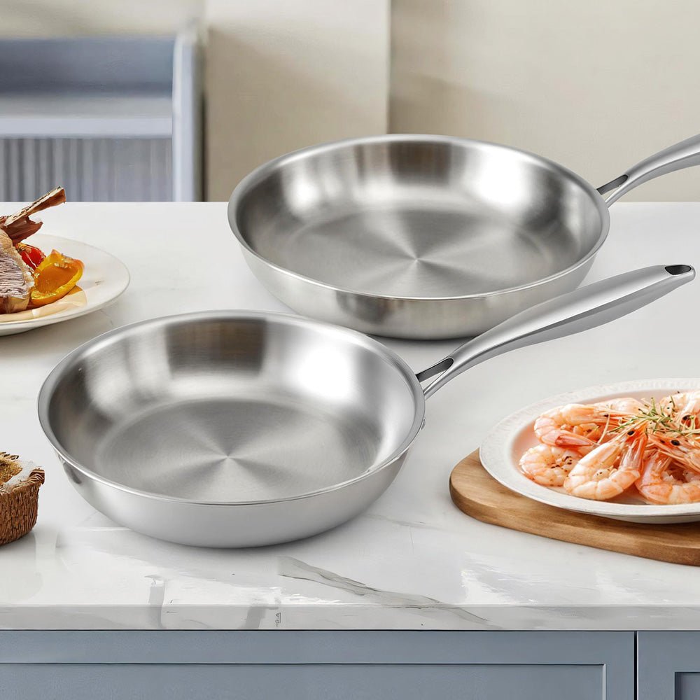 Frying Pan Stainless Steel Uncoated Twin Frypan Set 25/30cm Silver - Home & Garden > Kitchenware > Skillets & Frying Pans - Rivercity House & Home Co. (ABN 18 642 972 209) - Affordable Modern Furniture Australia