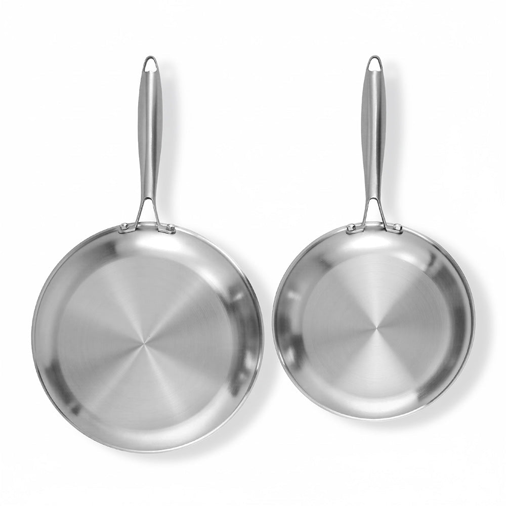 Frying Pan Stainless Steel Uncoated Twin Frypan Set 25/30cm Silver - Home & Garden > Kitchenware > Skillets & Frying Pans - Rivercity House & Home Co. (ABN 18 642 972 209) - Affordable Modern Furniture Australia