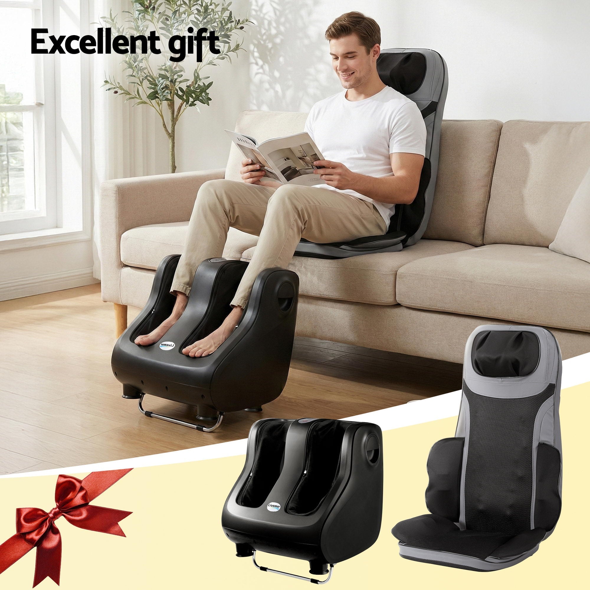 Full Back Massage Seat Cushion Heating With 360° Foot Massagers - Health & Beauty > Massage & Relaxation > Massagers - Rivercity House & Home Co. (ABN 18 642 972 209) - Affordable Modern Furniture Australia