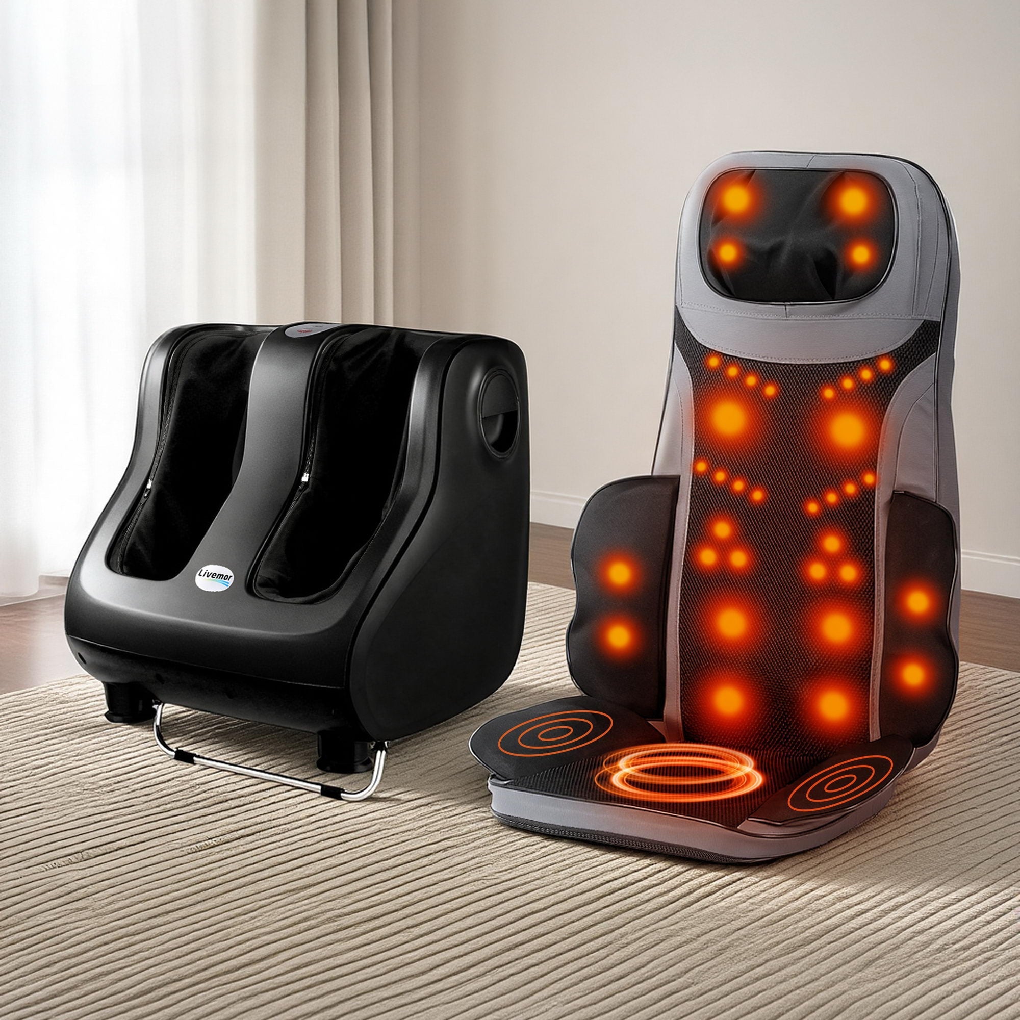 Full Back Massage Seat Cushion Heating With 360° Foot Massagers - Health & Beauty > Massage & Relaxation > Massagers - Rivercity House & Home Co. (ABN 18 642 972 209) - Affordable Modern Furniture Australia