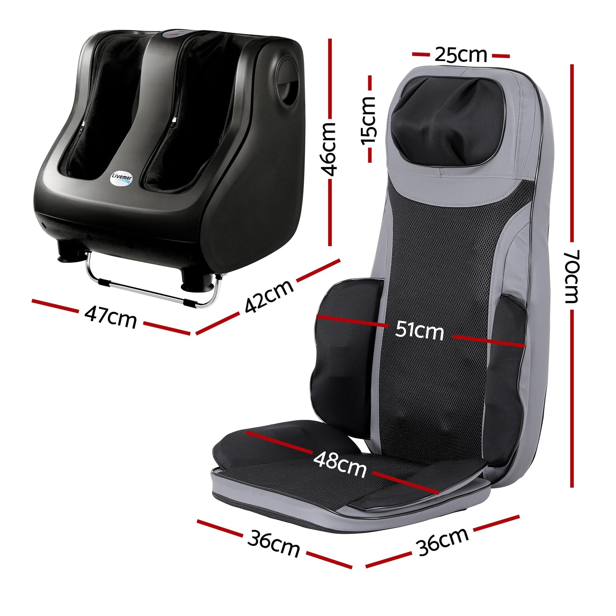 Full Back Massage Seat Cushion Heating With 360° Foot Massagers - Health & Beauty > Massage & Relaxation > Massagers - Rivercity House & Home Co. (ABN 18 642 972 209) - Affordable Modern Furniture Australia