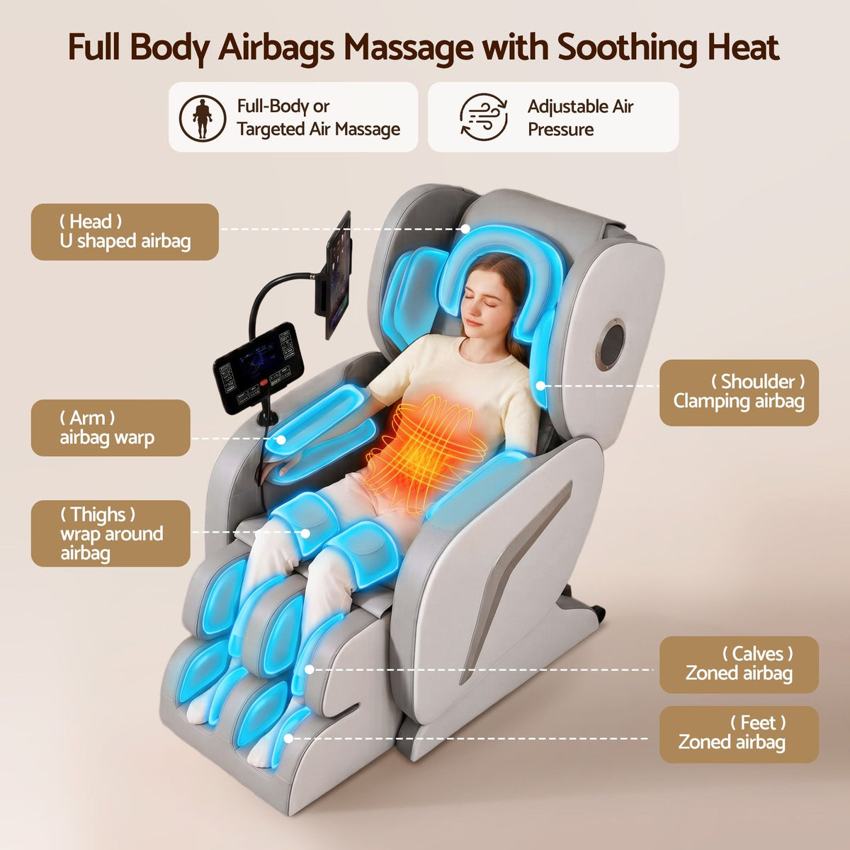 Full Body Massage Chair VEGA with Foot Roller, Waist & Calf Heat, Recliner, Airbags Compression - Black - Furniture > Bar Stools & Chairs > Massage Chairs - Rivercity House & Home Co. (ABN 18 642 972 209) - Affordable Modern Furniture Australia