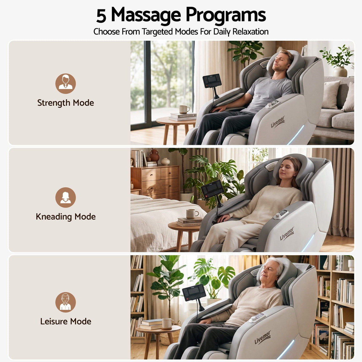 Full Body Massage Chair with Zero Gravity, Airbags, Dual-Zone Waist & Calf Heat, 5 Auto Programs, 15cm Leg Extension, Voice Control, Bluetooth Speakers - Grey - Furniture > Bar Stools & Chairs > Massage Chairs - Rivercity House & Home Co. (ABN 18 642 972 209) - Affordable Modern Furniture Australia