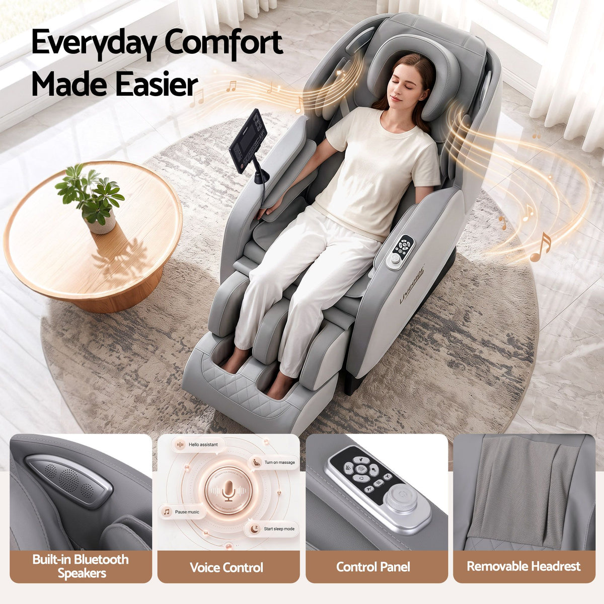 Full Body Massage Chair with Zero Gravity, Airbags, Dual-Zone Waist & Calf Heat, 5 Auto Programs, 15cm Leg Extension, Voice Control, Bluetooth Speakers - Grey - Furniture > Bar Stools & Chairs > Massage Chairs - Rivercity House & Home Co. (ABN 18 642 972 209) - Affordable Modern Furniture Australia