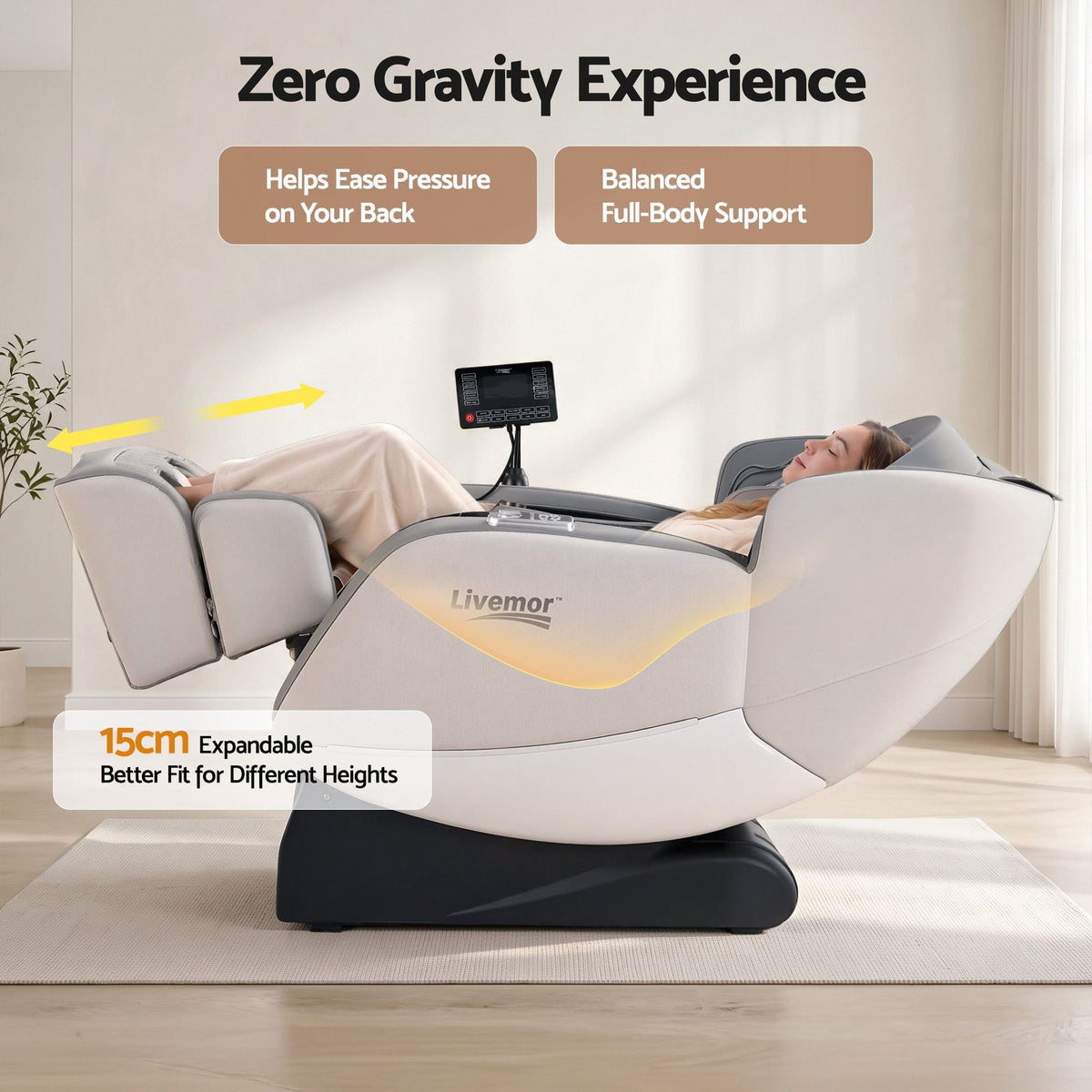 Full Body Massage Chair with Zero Gravity, Airbags, Dual-Zone Waist & Calf Heat, 5 Auto Programs, 15cm Leg Extension, Voice Control, Bluetooth Speakers - Grey - Furniture > Bar Stools & Chairs > Massage Chairs - Rivercity House & Home Co. (ABN 18 642 972 209) - Affordable Modern Furniture Australia