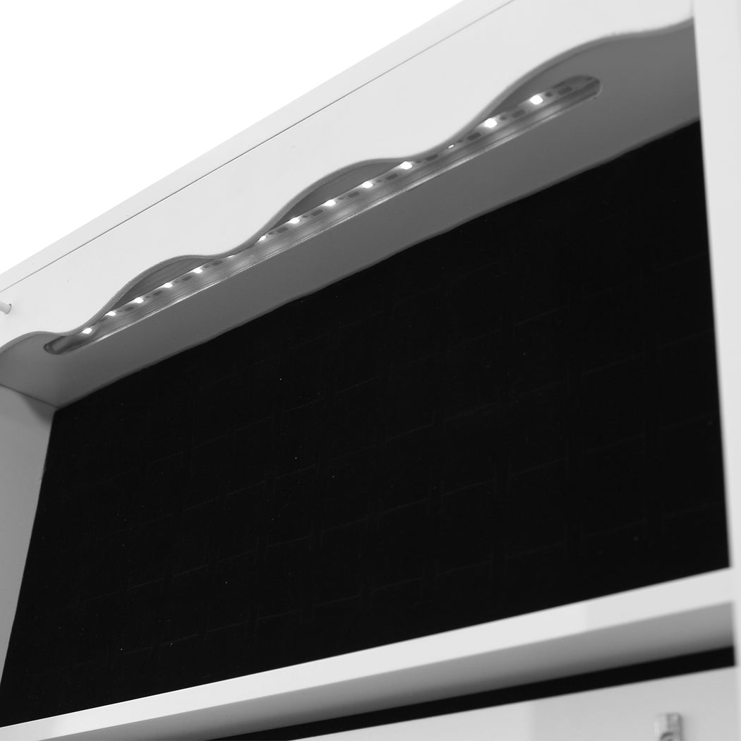 Full Length Jewellery Cabinet with Mirror and LED Light - White - Rivercity House & Home Co. (ABN 18 642 972 209) - Affordable Modern Furniture Australia