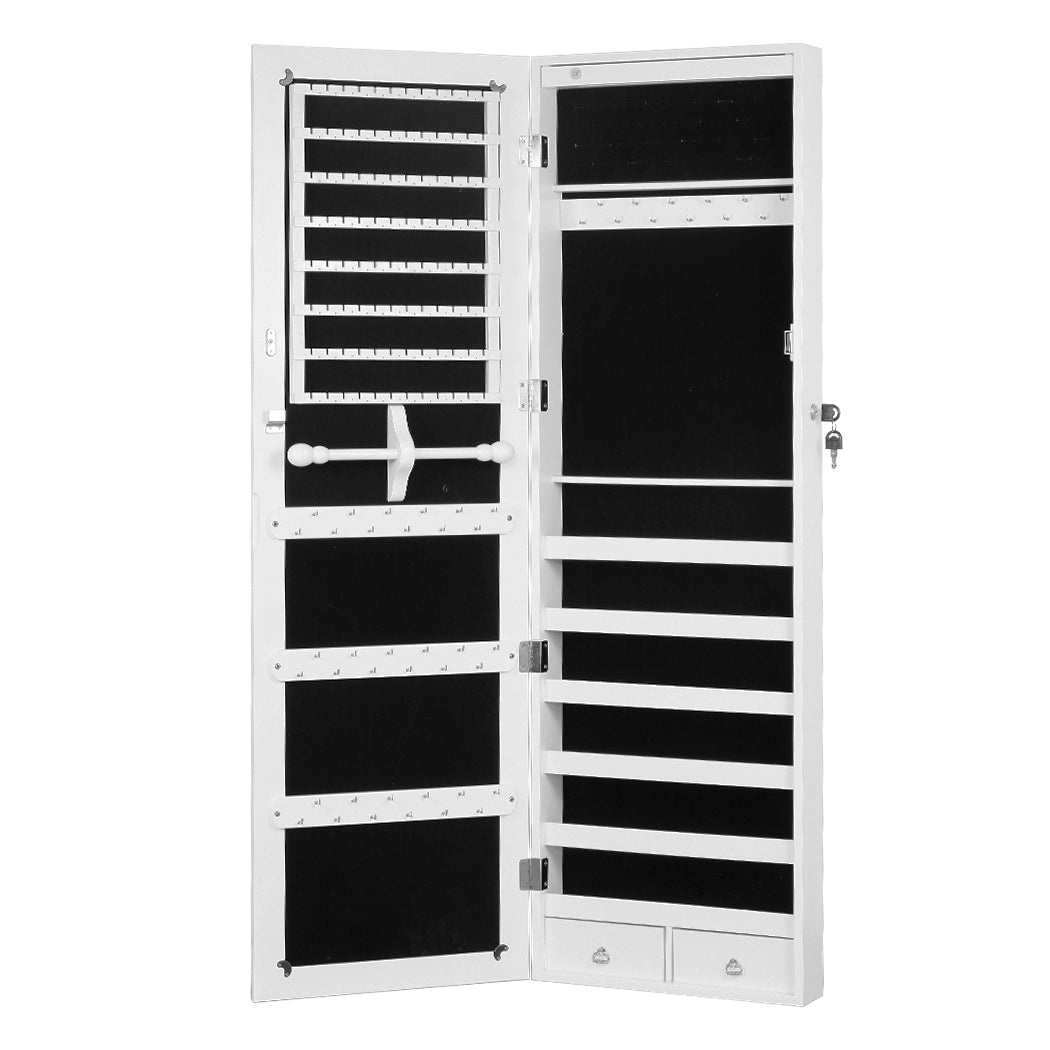 Full Length LED Mirror Jewellery Cabinet with Lock and Storage - Brown/White - Rivercity House & Home Co. (ABN 18 642 972 209) - Affordable Modern Furniture Australia