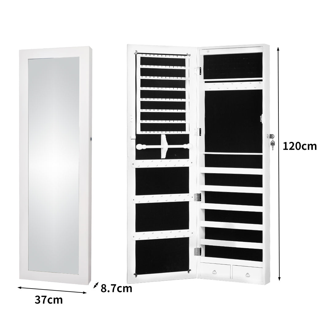 Full Length LED Mirror Jewellery Cabinet with Lock and Storage - Brown/White - Rivercity House & Home Co. (ABN 18 642 972 209) - Affordable Modern Furniture Australia