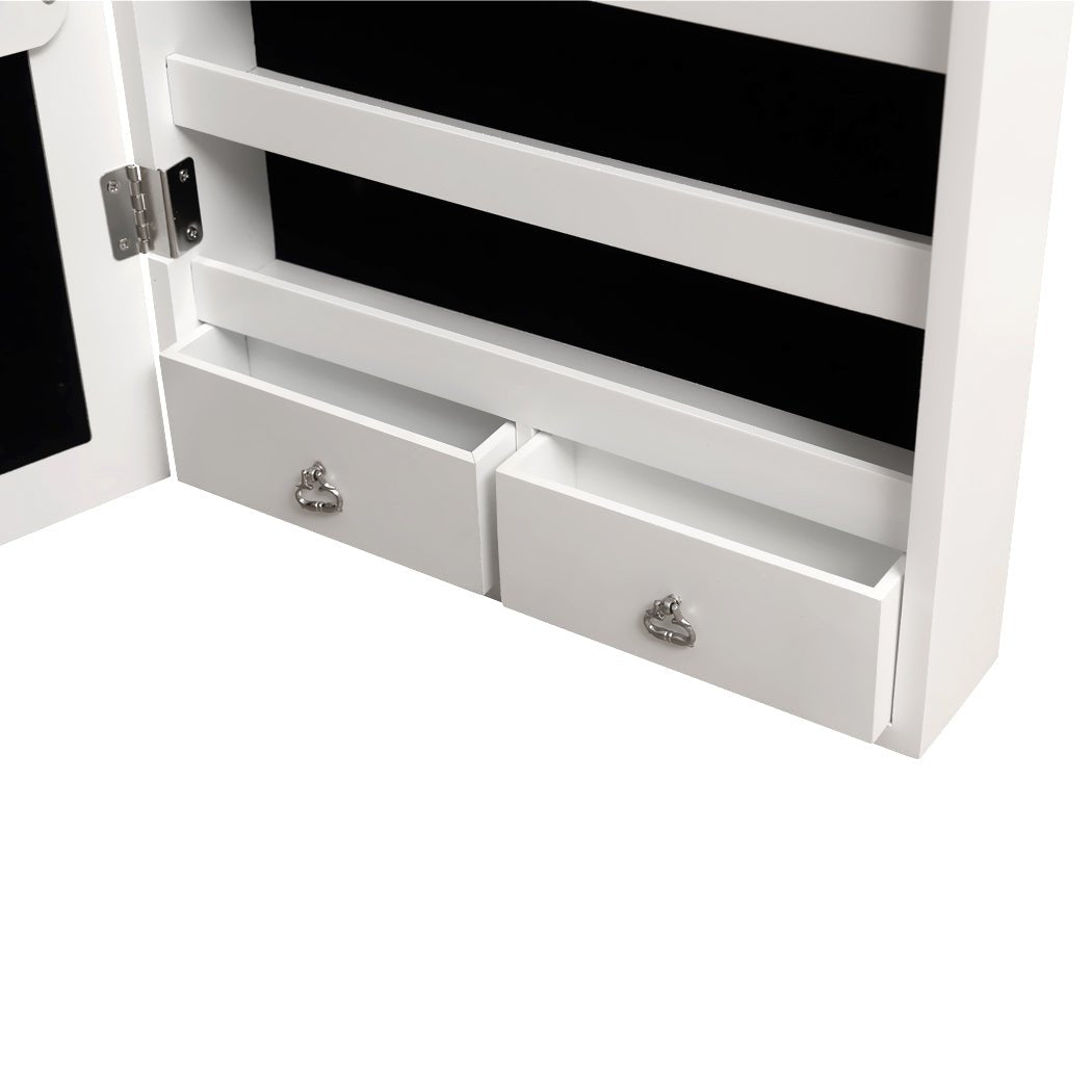Full Length LED Mirror Jewellery Cabinet with Lock and Storage - Brown/White - Rivercity House & Home Co. (ABN 18 642 972 209) - Affordable Modern Furniture Australia