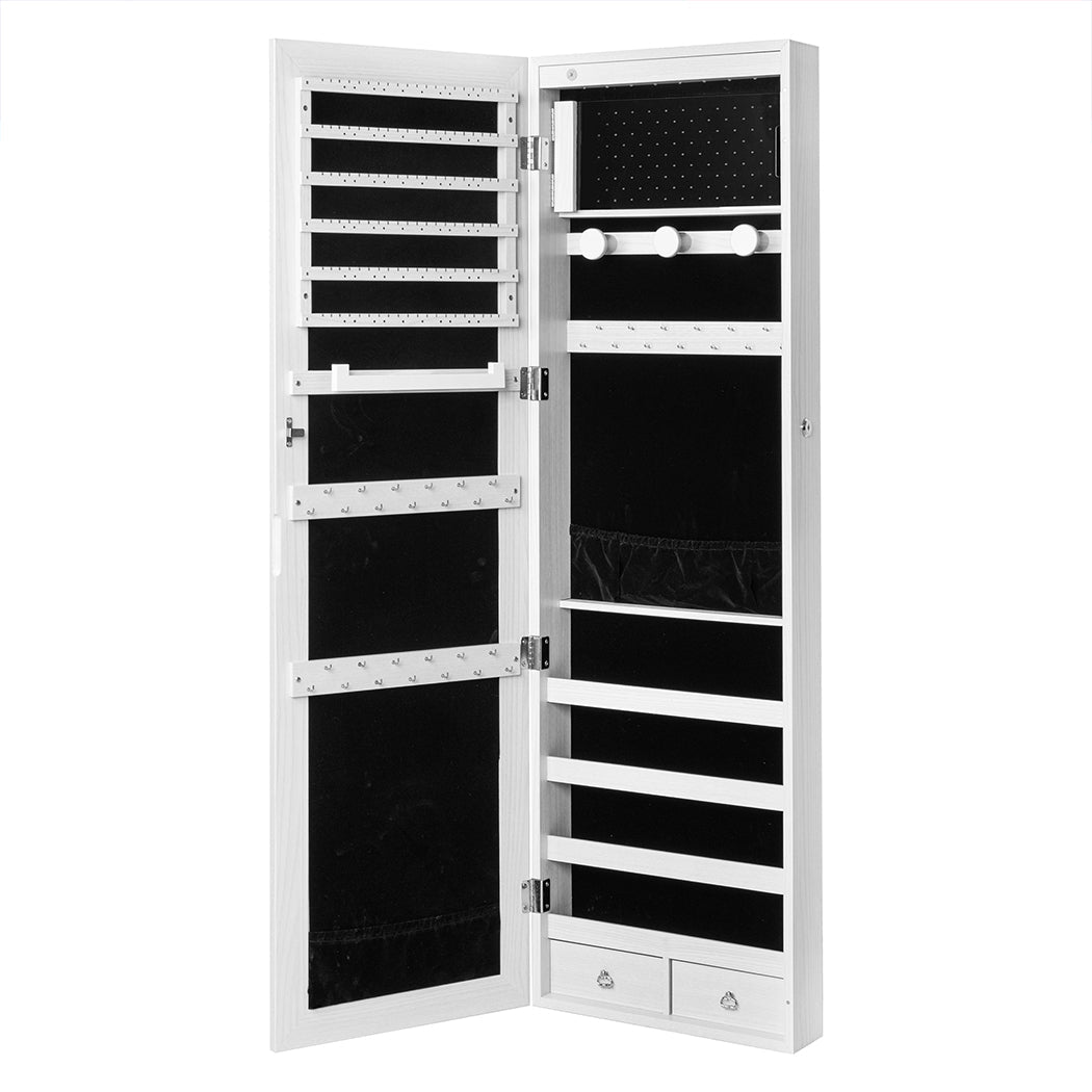 Full - Length LED Mirror Jewellery Cabinet with Storage - White - Rivercity House & Home Co. (ABN 18 642 972 209) - Affordable Modern Furniture Australia