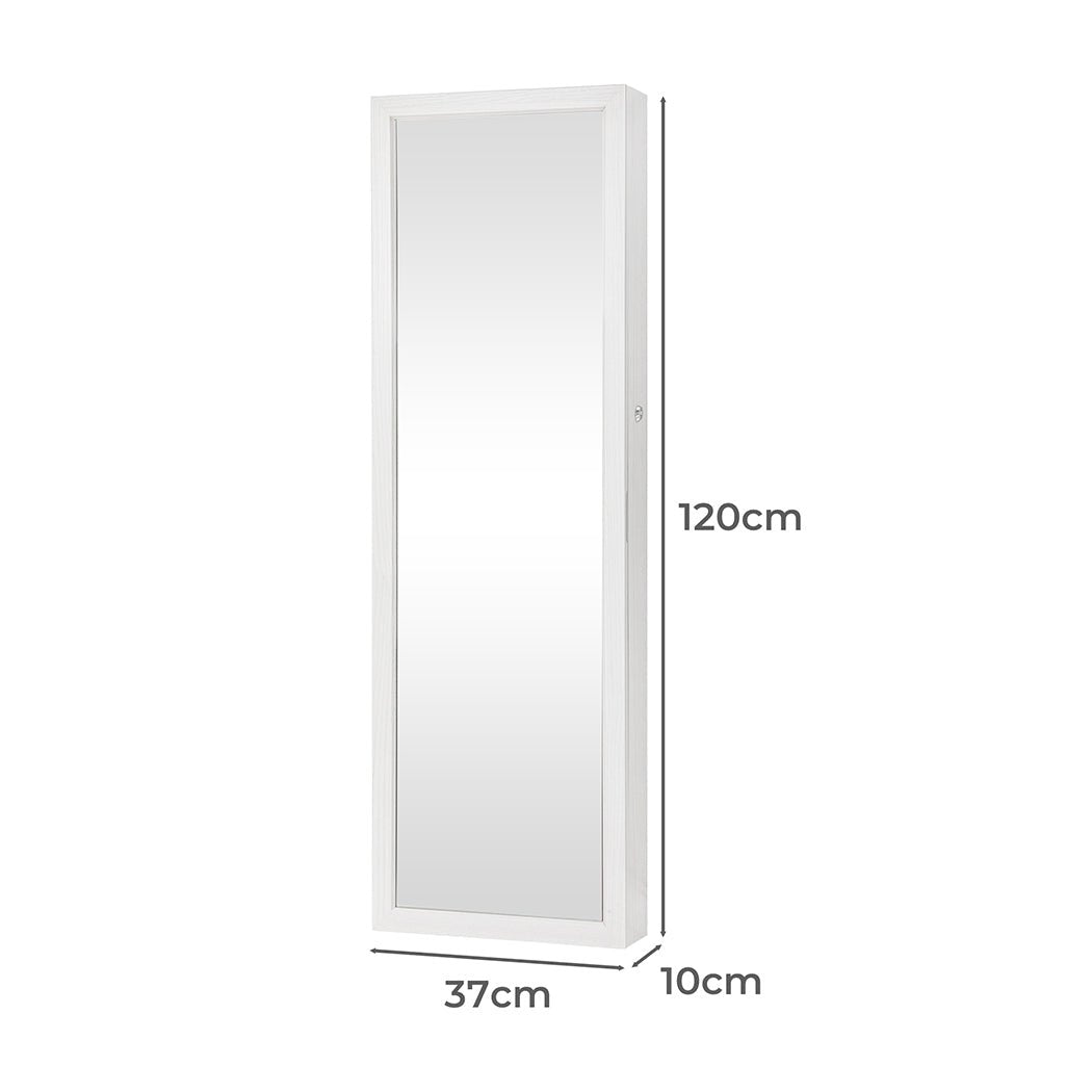 Full - Length LED Mirror Jewellery Cabinet with Storage - White - Rivercity House & Home Co. (ABN 18 642 972 209) - Affordable Modern Furniture Australia