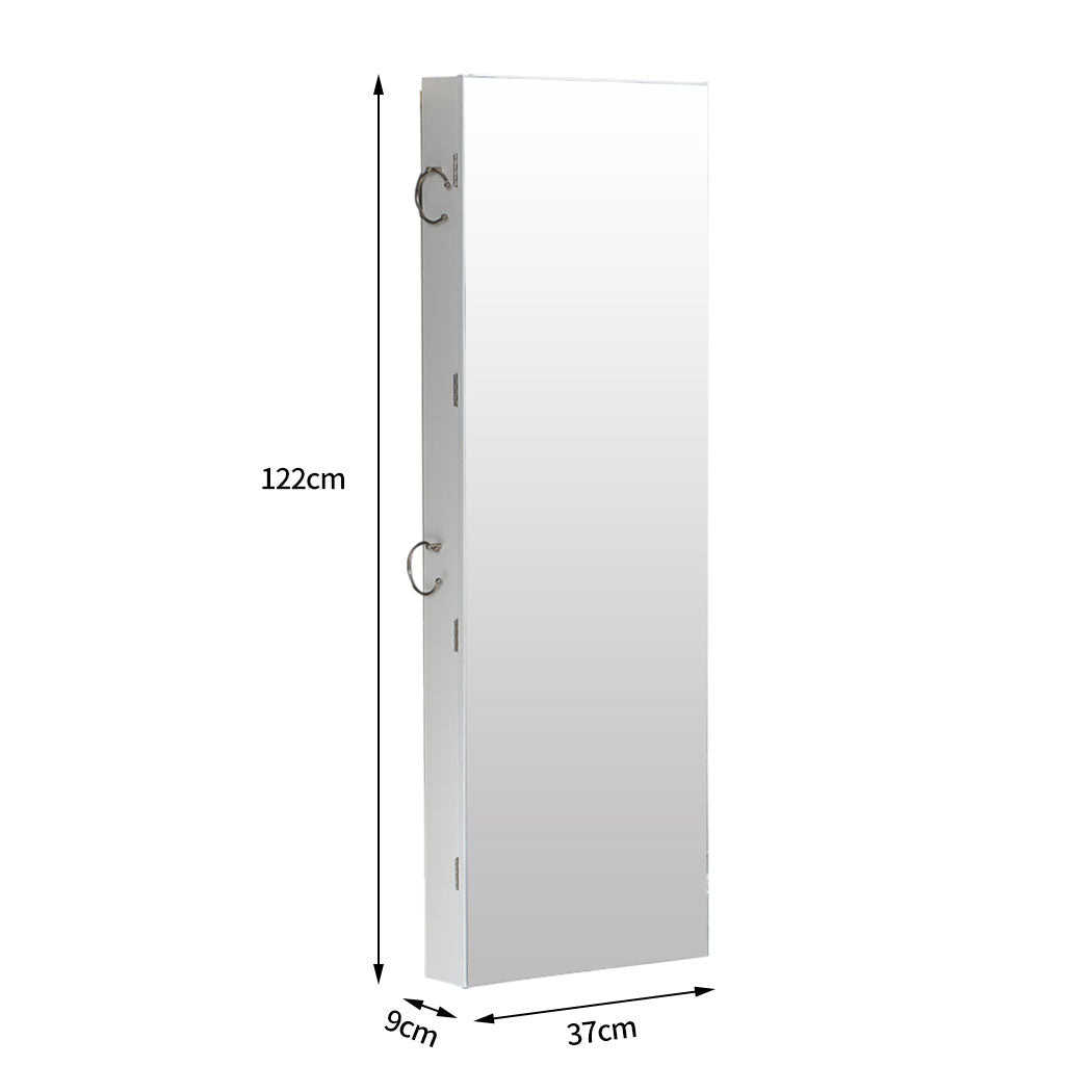 Full Length Mirror Jewellery Cabinet with Storage and Interior Mirror - White - Rivercity House & Home Co. (ABN 18 642 972 209) - Affordable Modern Furniture Australia