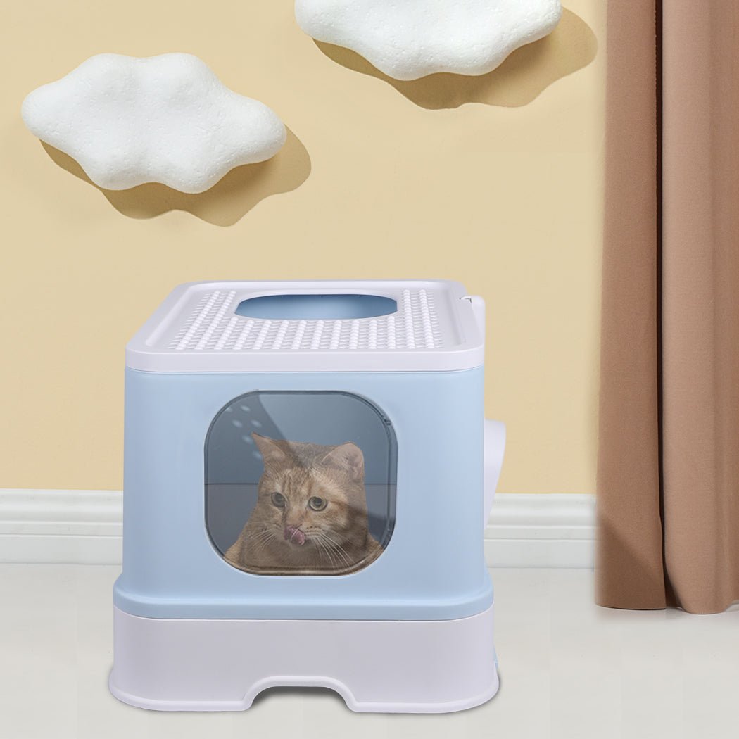 Fully Enclosed Cat Litter Box with Double Door and Ventilation - Blue - Rivercity House & Home Co. (ABN 18 642 972 209) - Affordable Modern Furniture Australia