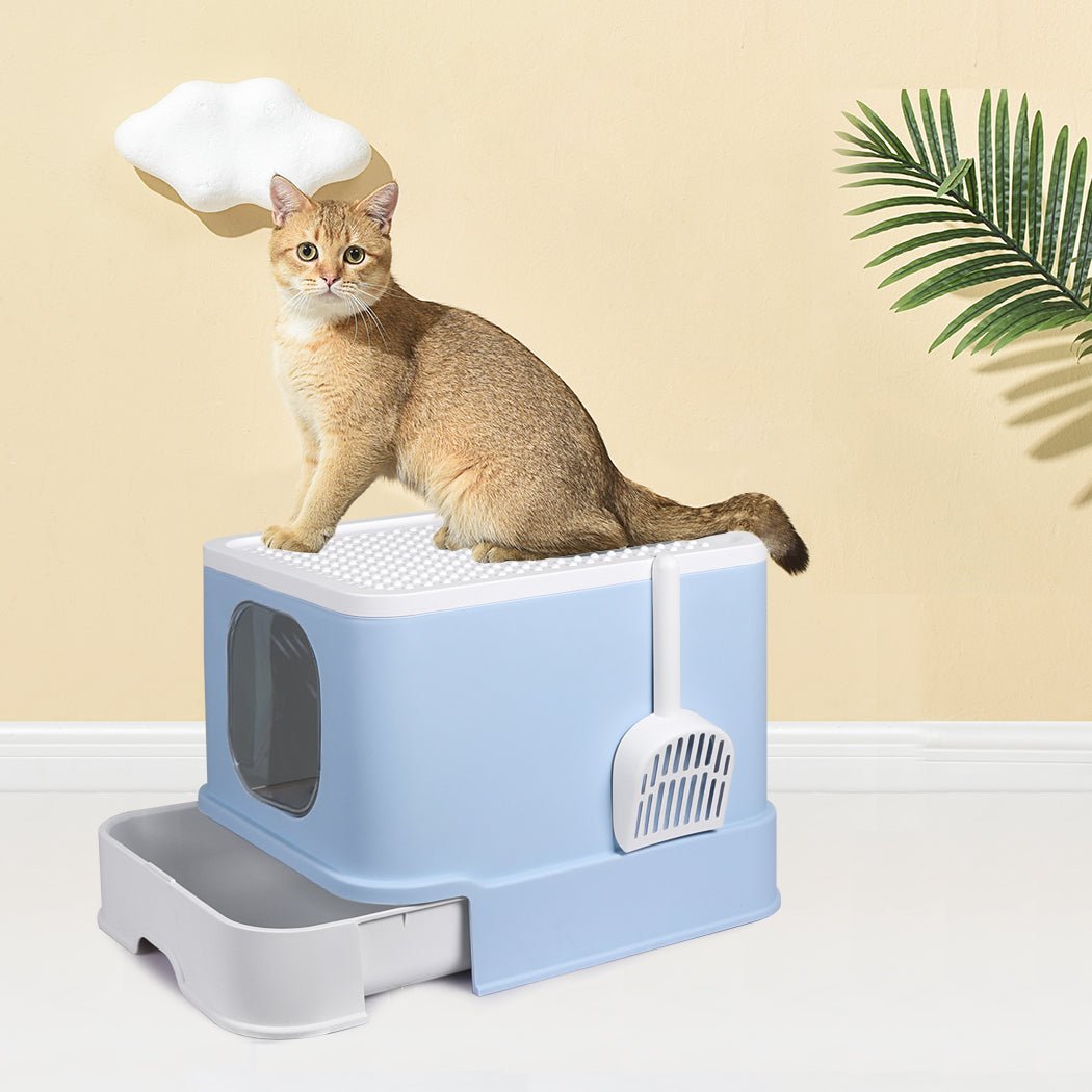 Fully Enclosed Cat Litter Box with Double Door and Ventilation - Blue - Rivercity House & Home Co. (ABN 18 642 972 209) - Affordable Modern Furniture Australia