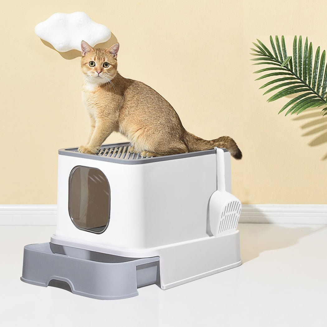 Fully Enclosed Cat Litter Box with Double Door and Ventilation - Grey - Rivercity House & Home Co. (ABN 18 642 972 209) - Affordable Modern Furniture Australia