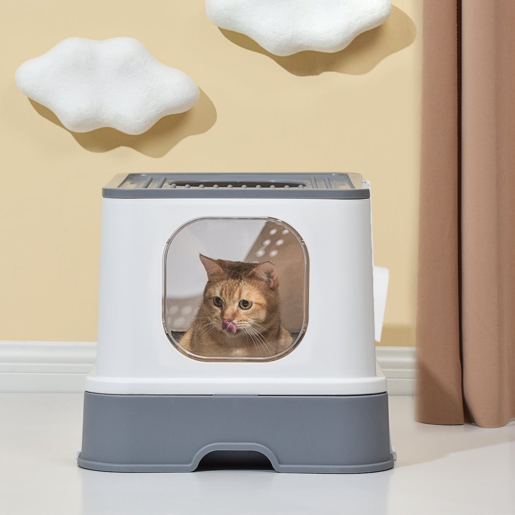 Fully Enclosed Cat Litter Box with Double Door and Ventilation - Grey - Rivercity House & Home Co. (ABN 18 642 972 209) - Affordable Modern Furniture Australia