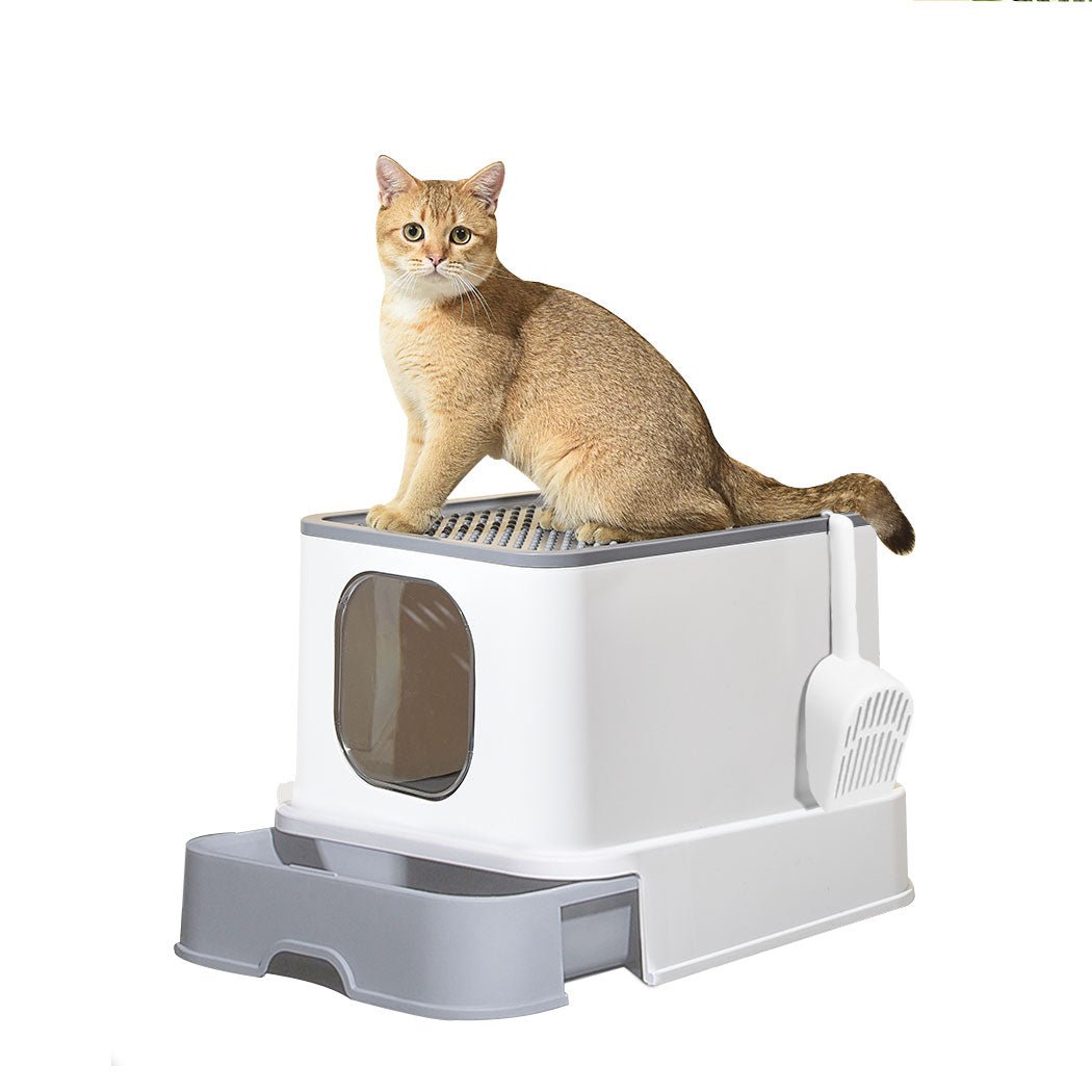 Fully Enclosed Cat Litter Box with Double Door and Ventilation - Grey - Rivercity House & Home Co. (ABN 18 642 972 209) - Affordable Modern Furniture Australia