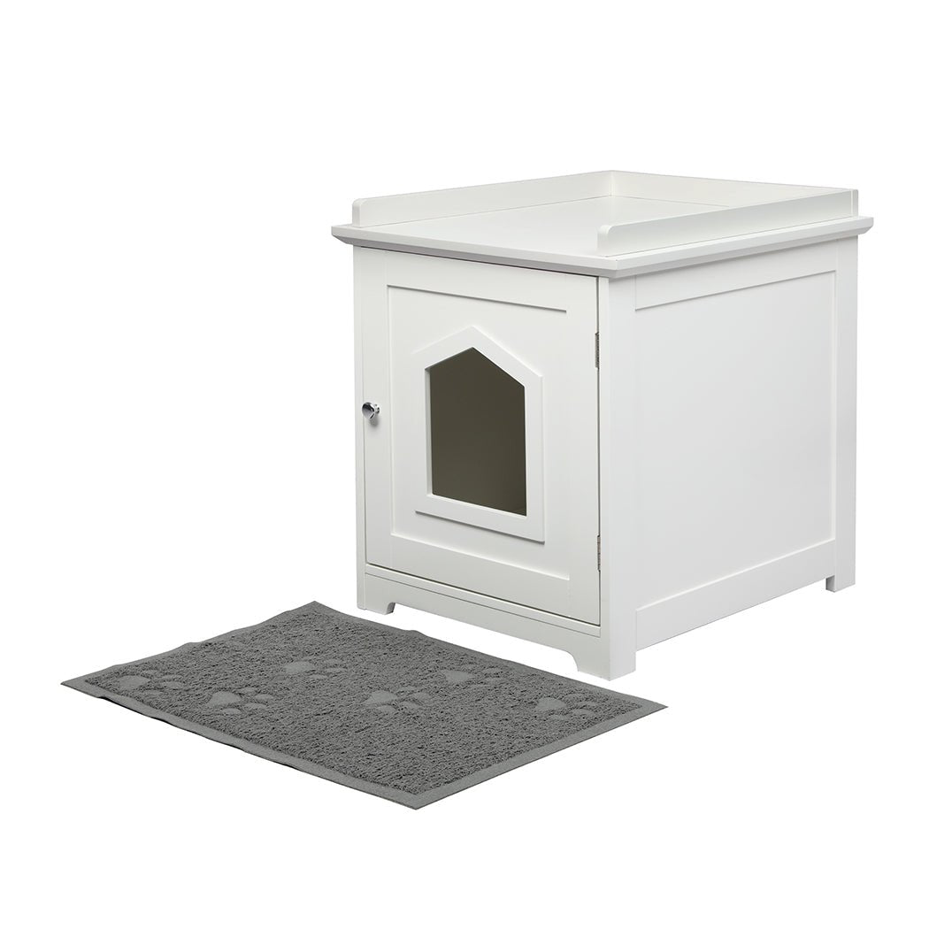 Fully Enclosed Cat Litter Box with Mat - White - Rivercity House & Home Co. (ABN 18 642 972 209) - Affordable Modern Furniture Australia