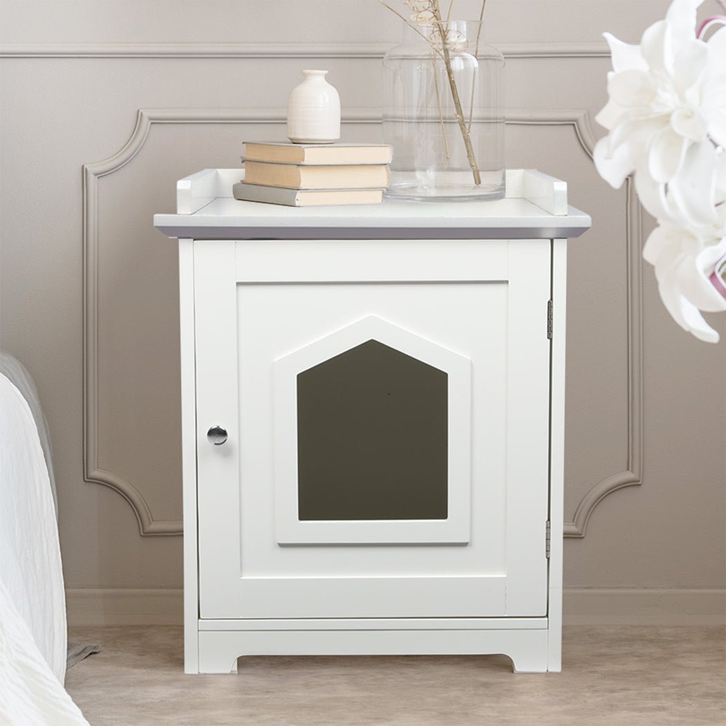Fully Enclosed Cat Litter Box with Mat - White - Rivercity House & Home Co. (ABN 18 642 972 209) - Affordable Modern Furniture Australia