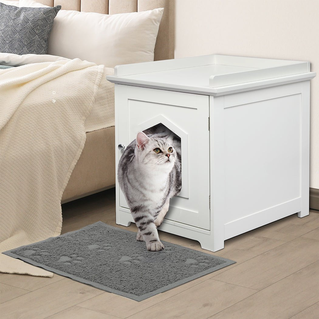 Fully Enclosed Cat Litter Box with Mat - White - Rivercity House & Home Co. (ABN 18 642 972 209) - Affordable Modern Furniture Australia