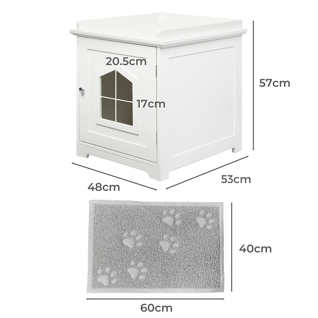 Fully Enclosed Cat Litter Box with Mat - White - Rivercity House & Home Co. (ABN 18 642 972 209) - Affordable Modern Furniture Australia