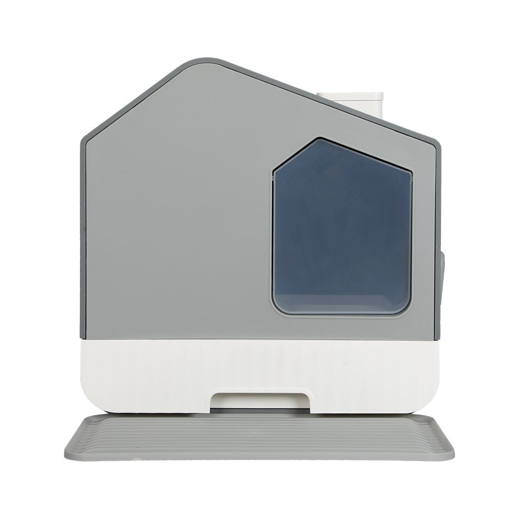 Fully Enclosed Cat Litter Box with Pull - Out Tray and Mat - Grey - Rivercity House & Home Co. (ABN 18 642 972 209) - Affordable Modern Furniture Australia