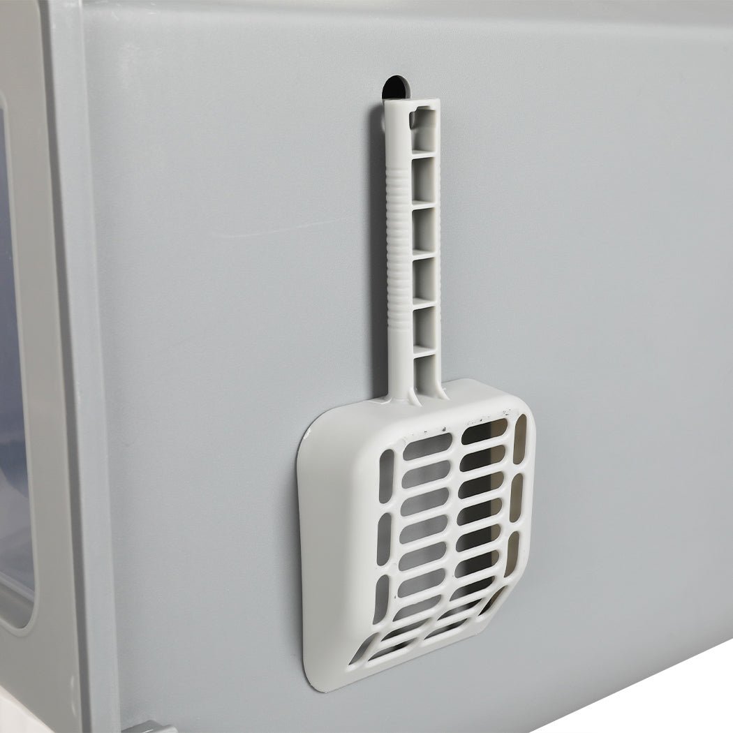 Fully Enclosed Cat Litter Box with Pull - Out Tray and Mat - Grey - Rivercity House & Home Co. (ABN 18 642 972 209) - Affordable Modern Furniture Australia